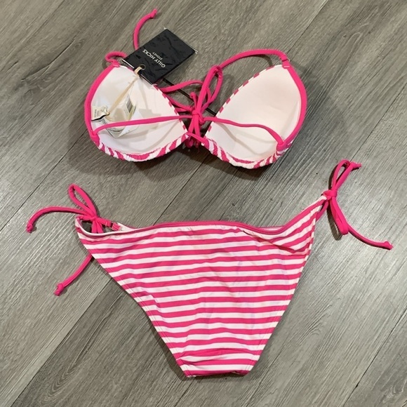 Gilly Hicks Two Piece Pink & White Stripe Bikini top in NWT Bottom is NWOT - Picture 4 of 11